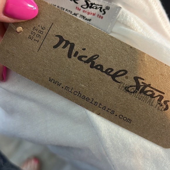 Michael Stars V-neck Original Tee Shirt Luxe Slub Short Sleeves Caftan NWT White - Picture 8 of 8